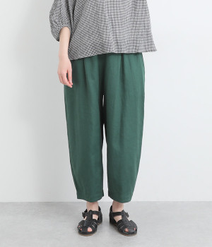 リネン綾タックコクーンパンツ(ダークグリーン-ONESIZE)