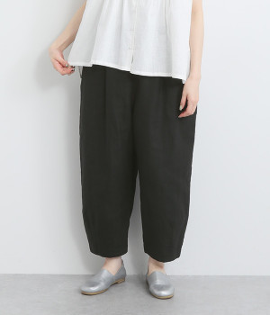 リネン綾タックコクーンパンツ(ブラック-ONESIZE)