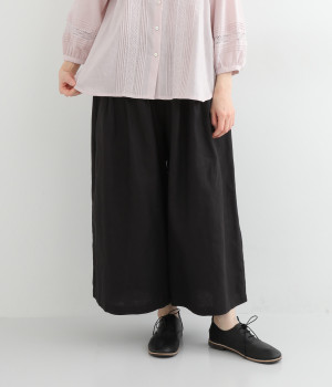 リネン綾織タックワイドパンツ(ブラック-ONESIZE)