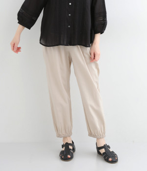 コットンギャザー裾レースパンツ(ライトベージュ-ONESIZE)