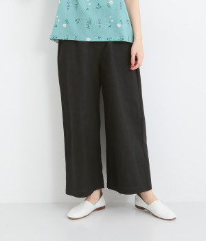 コットンリネンセミワイドパンツ(ブラック-ONESIZE)