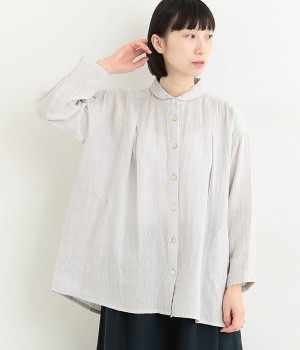 リネンコットンシャンブレー接結チュニックブラウス(ライトグレー-ONESIZE)