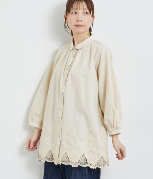 スカラ刺繍チュニックシャツ(ナチュラル-ONESIZE)