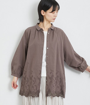 スカラ刺繍チュニックシャツ(グレイッシュパープル-ONESIZE)
