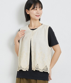 スカラ刺繍ベスト(ナチュラル-ONESIZE)