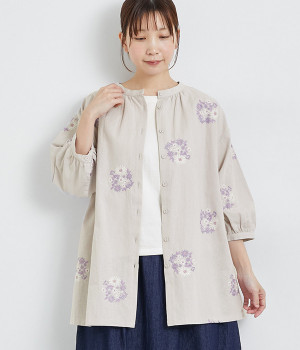 フラワー刺繍2wayチュニックブラウス(ライトグレー-ONESIZE)