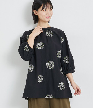 フラワー刺繍2wayチュニックブラウス(ブラック-ONESIZE)