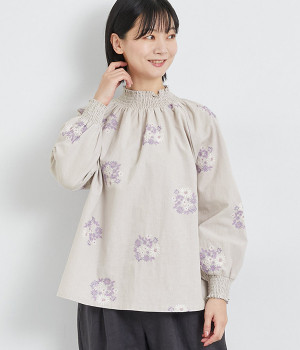 フラワー刺繍シャーリングプルオーバー(ライトグレー-ONESIZE)