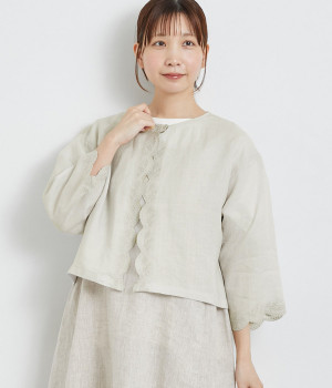リネンスカラ刺繍ボレロ(ライトグレー-ONESIZE)