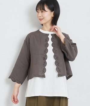 リネンスカラ刺繍ボレロ(グレイッシュパープル-ONESIZE)
