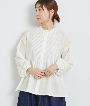 スラブガーゼレーシーピンタックブラウス(オフ-ONESIZE)