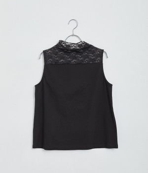 天竺レーシーハイネックタンクトップ(ブラック-ONESIZE)