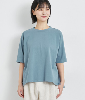 天竺布帛切替Tシャツ(グレイッシュブルー-ONESIZE)