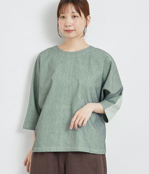 リバーシブルコットン2wayブラウス(ライトグレー-ONESIZE)