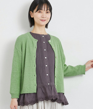 コットンリネンニットカーディガン(グリーン-ONESIZE)