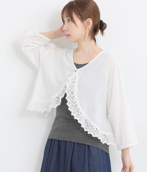 コットンスラブガーゼレーシーカーディガン(オフホワイト-ONESIZE)