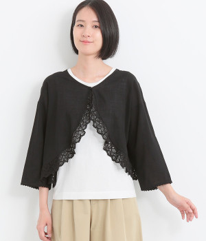 コットンスラブガーゼレーシーカーディガン(ブラック-ONESIZE)