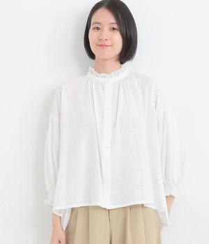 コットンスラブガーゼギャザーブラウス(オフホワイト-ONESIZE)