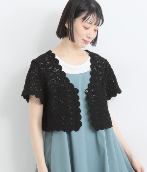 かぎ編みレースボレロベスト(ブラック-ONESIZE)