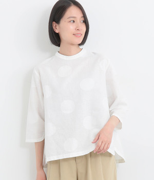 リネンコットンドットジャカードヘムラウンドプルオーバー(オフホワイト-ONESIZE)