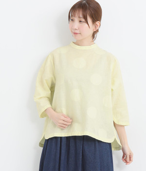 リネンコットンドットジャカードヘムラウンドプルオーバー(ライトイエロ―-ONESIZE)