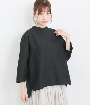 リネンコットンドットジャカードヘムラウンドプルオーバー(ダークネイビー-ONESIZE)