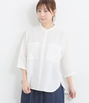 リネン平織2ポケットブラウス(オフホワイト-ONESIZE)