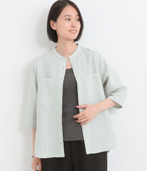 リネン平織2ポケットブラウス(ミント-ONESIZE)