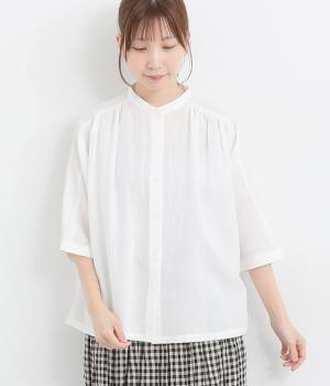 リネン平織ドルマンブラウス(オフホワイト-ONESIZE)
