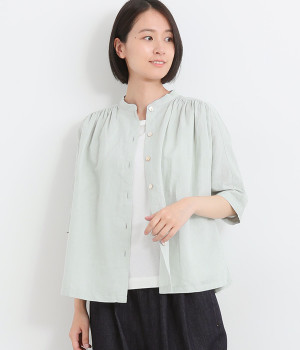 リネン平織ドルマンブラウス(ミント-ONESIZE)