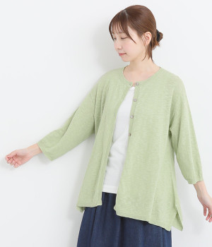 コットンリネンスラブフレアーカーディガン(スモーキーグリーン-ONESIZE)