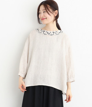 リネン襟刺繍2wayブラウス(ナチュラル-ONESIZE)