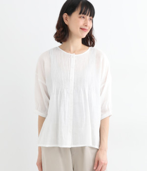 リネン平織ピンタックブラウス(オフホワイト-ONESIZE)