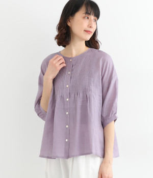 リネン平織ピンタックブラウス(ラベンダー-ONESIZE)