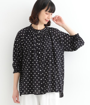 シャーリングドットラグランブラウス(ブラック-ONESIZE)