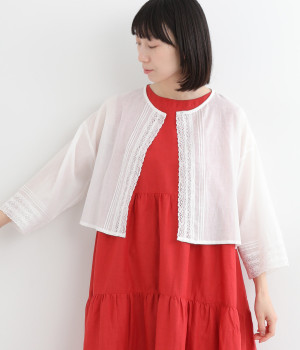 コットンボイルピンタックレースボレロ(オフホワイト-ONESIZE)