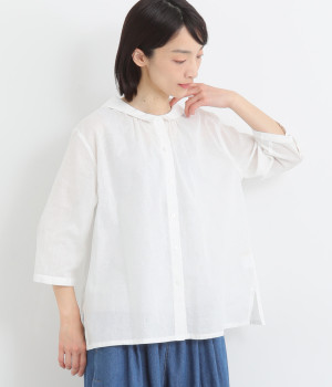 コットンリネンボイル変形襟ブラウス(オフホワイト-ONESIZE)