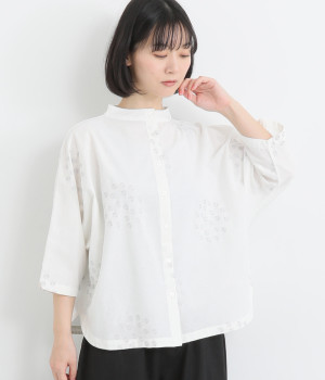 コットンリネンドット刺繍2wayドルマンブラウス(オフホワイト-ONESIZE)