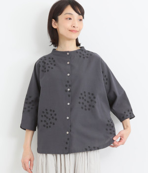 コットンリネンドット刺繍2wayドルマンブラウス(チャコールグレー-ONESIZE)