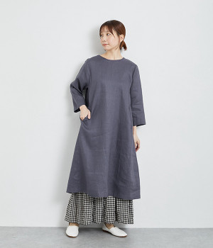 リネンパネル切替ワンピース(ナス紺-ONESIZE)