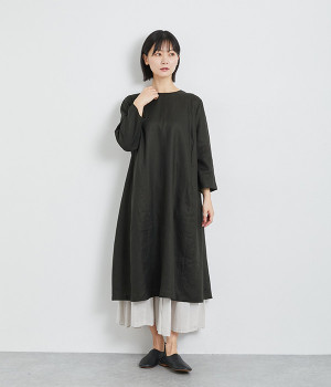 リネンパネル切替ワンピース(ブラック-ONESIZE)
