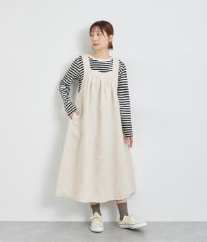 リネン2wayタックジャンパースカート(ナチュラル-ONESIZE)