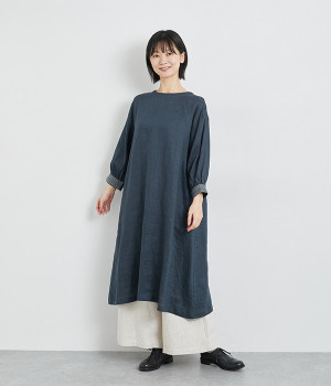 リネン刺繍入り2wayワンピース(ダークネイビー-ONESIZE)