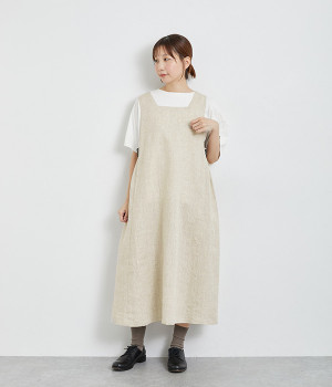 リネン刺繍入りジャンパースカート(ナチュラル-ONESIZE)