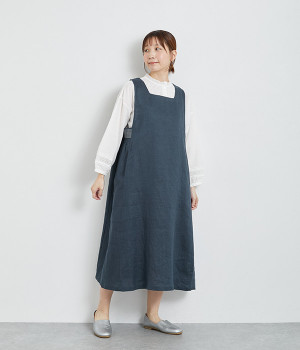 リネン刺繍入りジャンパースカート(ダークネイビー-ONESIZE)
