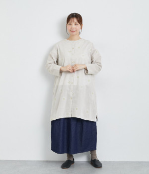 花刺繍クールネック2wayワンピース(ライトグレー-ONESIZE)