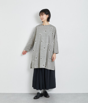 花刺繍クールネック2wayワンピース(ブラック-ONESIZE)