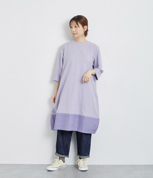 リバーシブルコットンワンピース(ラベンダー-ONESIZE)