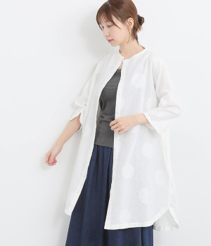 リネンコットンドットジャカードセミボトルネックワンピース(オフホワイト-ONESIZE)