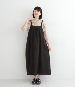 リネン平織ジャンパースカート(ブラック-ONESIZE)